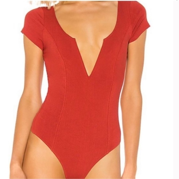 Free People Tops - Red Plunge Neck Bodysuit